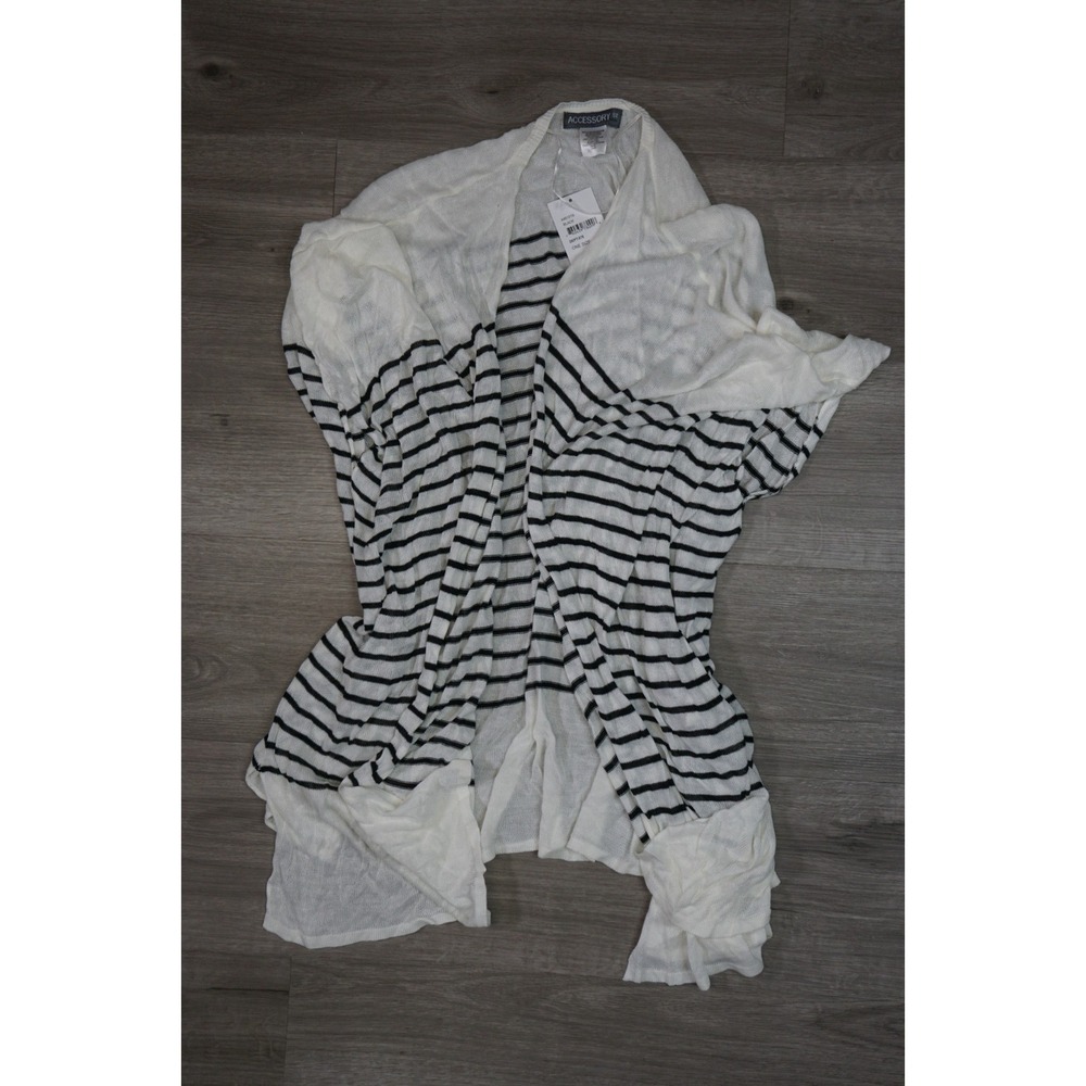 New Accessory Street Women Kimono Cardigan Cover Up One Size White Black Striped
